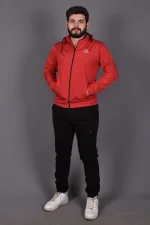 Kırmızı Fermuarlı ve Cepli İç Astarlı Yağmurluk