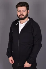 Lacivert Double Face Kapüşonlu Hırka