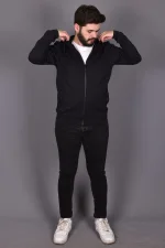 Lacivert Double Face Kapüşonlu Hırka