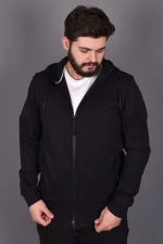 Lacivert Double Face Kapüşonlu Hırka