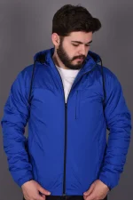 Mavi Fermuarlı ve Cepli İçi Polar Su Geçirmez Yağmurluk