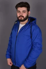 Mavi Fermuarlı ve Cepli İçi Polar Su Geçirmez Yağmurluk