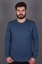 Mavi Likralı Konpak Penye Kumaş Sweat