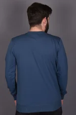 Mavi Likralı Konpak Penye Kumaş Sweat