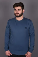 Mavi Likralı Konpak Penye Kumaş Sweat