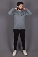 Mint Penye Şardonlu Üçiplik Kapüşonlu Sweatshirt