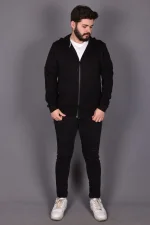 Siyah Double Face Kapüşonlu Hırka