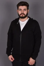 Siyah Double Face Kapüşonlu Hırka