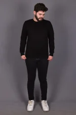 Siyah Likralı Konpak Penye Kumaş Sweat