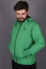 Yeşil Fermuarlı ve Cepli İç Astarlı Yağmurluk
