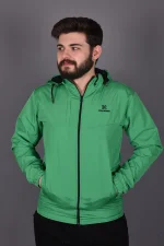 Yeşil Fermuarlı ve Cepli İç Astarlı Yağmurluk