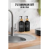 2 Li Bambu Altlıklı Sıvı Sabunluk Seti Siyah