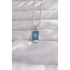 316L Çelik Gümüş Renk Mavi Mineli Güneş Model Tarot Kolye