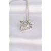 316L Çelik Zincir Gümüş Renk Zirkon Taşlı Kanatlı Kalp Kolye