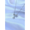 316L Çelik Zincirli Gümüş Renk Zirkon Taşlı Damla Detay Fiyonk Model Kolye