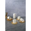 6 Lı Bambu Tabaklı Porselen Kahve Fincanı Seti