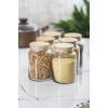 6 Lı Set Bambu Kapaklı Cam Kavanoz & Erzak Saklama Kabı 800 ml Orta  Boy ( Vakum Kapak )