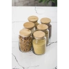 6 Lı Set Bambu Kapaklı Cam Kavanoz & Erzak Saklama Kabı 800 ml Orta  Boy ( Vakum Kapak )