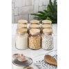 9 Lu Set Bambu Kapaklı Cam Kavanoz & Erzak Saklama Kabı 800 ml Orta  Boy ( Vakum Kapak )