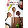 Akasya 3 lü Servis Kaşığı & Servis Kevgiri & Servis Spatulası & Salata Servis Seti