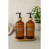 Amber Cam İkili Sıvı Sabunluk Seti 500 ml Bambu Altlıklı