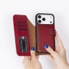 Apple iPhone 17 Pro için, Hakiki Deri, El Yapımı Cüzdanlı Kılıf, Magsafe ile uyumlu, İç Yüzeyi Kadife, Kırmızı