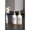 Beyaz Cam İkili Sıvı Sabunluk Seti 500 ml Bambu Altlıklı