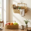 BiiShe® 2’li Duvar Askılı Plastik Rattan Organizer – Oval Hasır Görünümlü Mutfak Raf Sepeti, Banyo ve Ev İçi Düzenleme Ünitesi