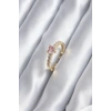 Gold Renk Zirkon Taşlı Pembe Kristal Kalp Model Kadın Yüzük