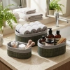 GRİ 3 BOY OVAL BAMBU KENAR ORGANİZER SEPET AHŞAP ALTLIK - BEZLİ 12X21-16X25-20X30CM (5468)