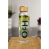 H2o Borosilikat Cam Matara Bambu Vakum Kapaklı Su Şişesi Suluk (Kumaş Kılıf Hediyeli) 600 ML