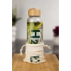 H2o Borosilikat Cam Matara Bambu Vakum Kapaklı Su Şişesi Suluk (Kumaş Kılıf Hediyeli) 600 ML