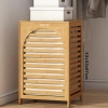 KALIN AHŞAP BAMBU KİRLİ ÇAMAŞIR SEPETİ KUMAŞ ÇANTALI SEPET=43X33X67CM (5468)