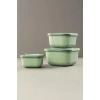 Kare 3 Parça Vakumlu Sızdırmaz Hava Almaz Saklama Kabı Seti Yeşil (1800/1100/600 Ml)