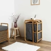 KİRLİ ÇAMAŞIR SEPETİ AHŞAP - BAMBU 3 ORGANİZER BÖLMELİ KUMAŞ ÇANTALI 50X30X70CM (5468)