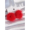 Kırmızı Tüylü Ponpon Model Kadın Küpe