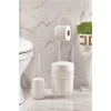 Metal Standlı Yuvarlak Kovalı & Kağıtlıklı & Fırçalıklı Beyaz Banyo Takımı