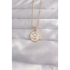 Mey İthalat® 316L Çelik Gold Renk Beyaz Mineli Karışık Figürlü Tarot Kolye