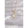 Mey İthalat® 316L Çelik Gold Renk Beyaz Mineli Tarot Kolye