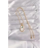 Mey İthalat® 316L Çelik Gold Renk Beyaz Mineli Tarot Kolye
