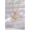 Mey İthalat® 316L Çelik Gold Renk Karışık Mineli Ay Figür Tarot Kolye
