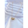 Mey İthalat® 316L Çelik Gold Renk Lotus Model Zirkon Taşlı Kadın Kolye