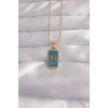 Mey İthalat® 316L Çelik Gold Renk Mavi Mineli El Figür Tarot Kolye