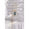 Mey İthalat® 316L Çelik Gold Renk Mavi Mineli El Figür Tarot Kolye