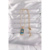 Mey İthalat® 316L Çelik Gold Renk Mavi Mineli Güneş Model Tarot Kolye