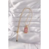 Mey İthalat® 316L Çelik Gold Renk Mor Mineli El Figür Tarot Kolye