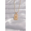 Mey İthalat® 316L Çelik Gold Renk Pembe Mineli El Figür Tarot Kolye