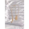 Mey İthalat® 316L Çelik Gold Renk Pembe Mineli El Figür Tarot Kolye