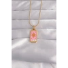 Mey İthalat® 316L Çelik Gold Renk Pembe Mineli Güneş Model Tarot Kolye