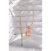 Mey İthalat® 316L Çelik Gold Renk Pembe Mineli Güneş Model Tarot Kolye